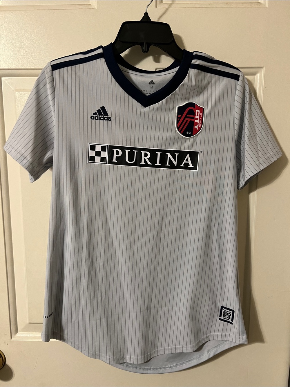 adidas Men’s Light Gray Soccer Jersey with Navy Trim